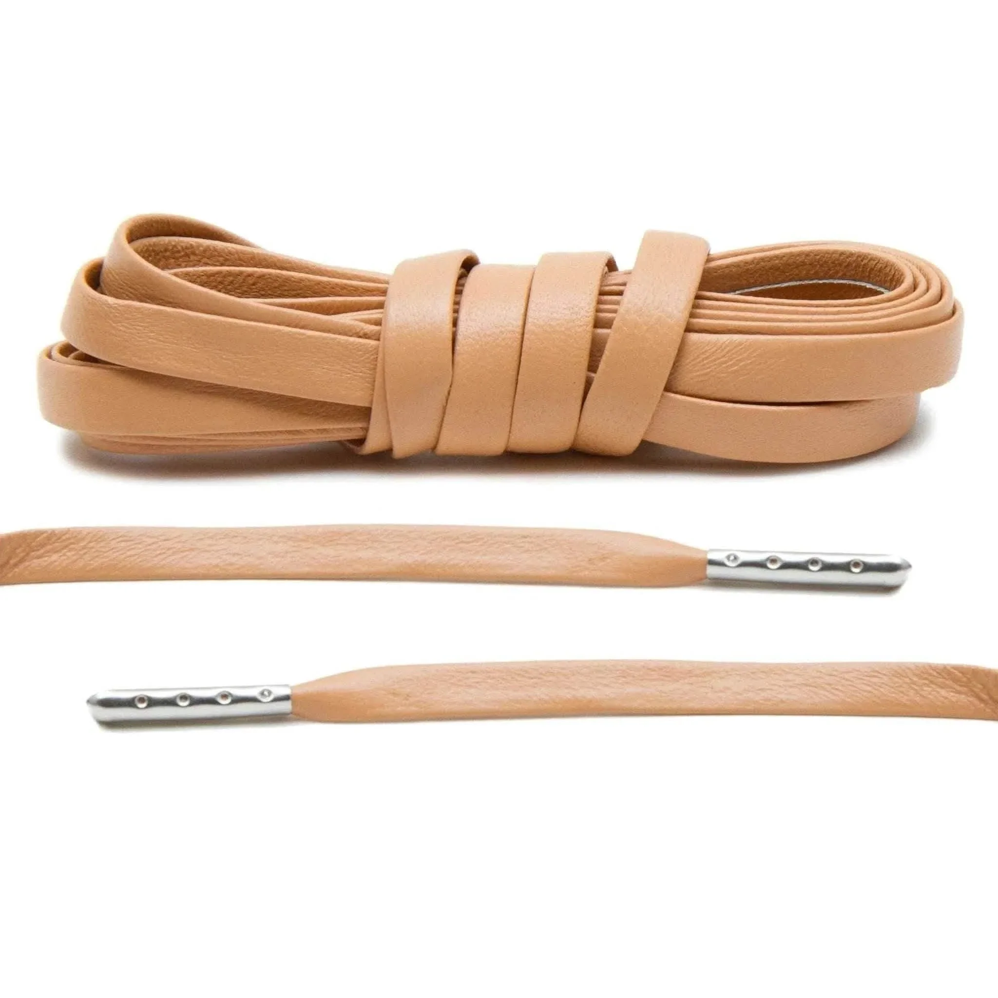 Tan Luxury Leather Laces - Silver Plated