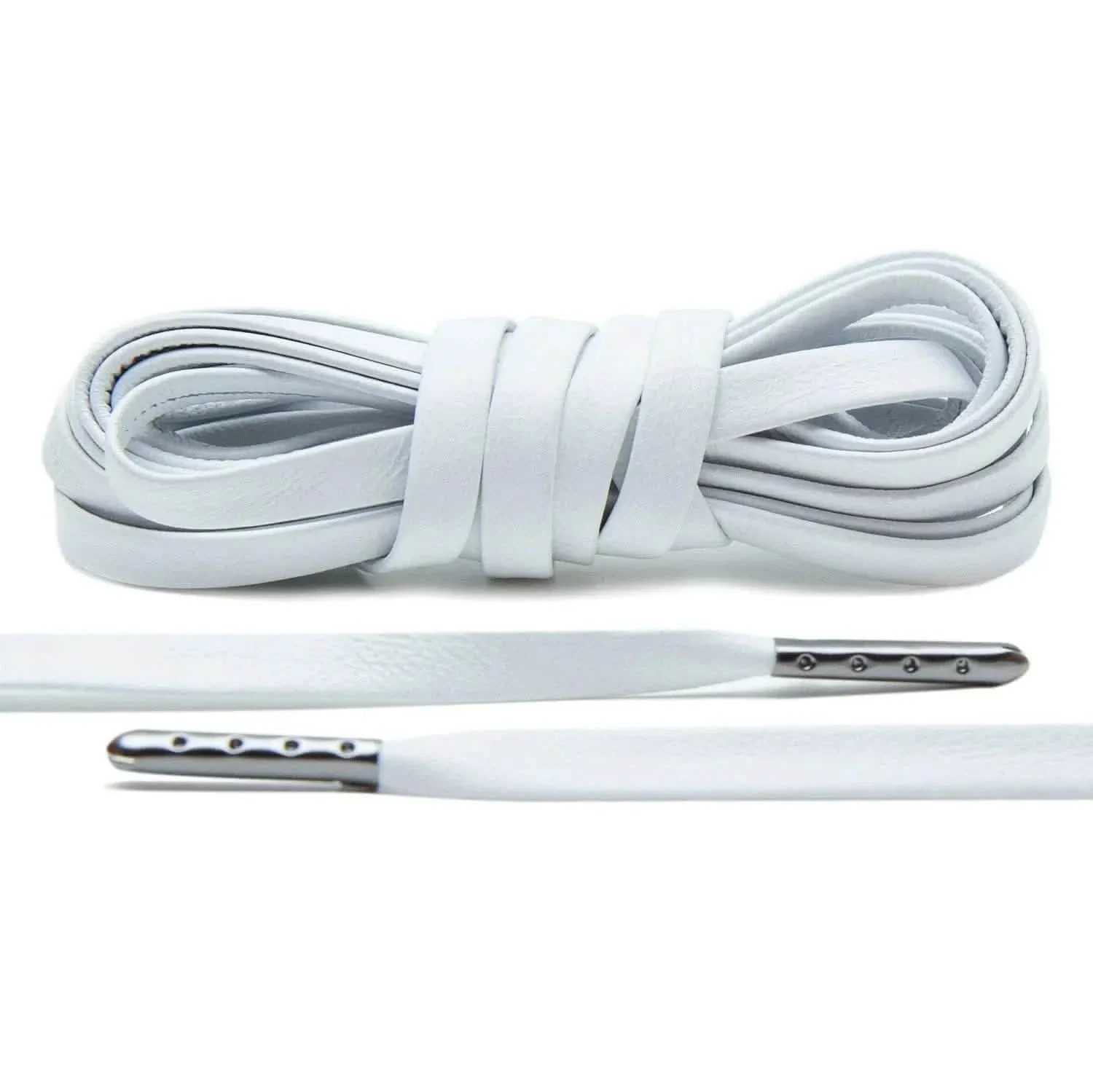 White Luxury Leather Laces - Gunmetal Plated